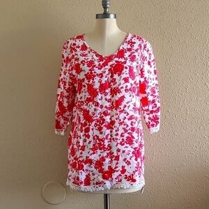 ELENA BALDI 100% LINEN FLORAL BLOUSE